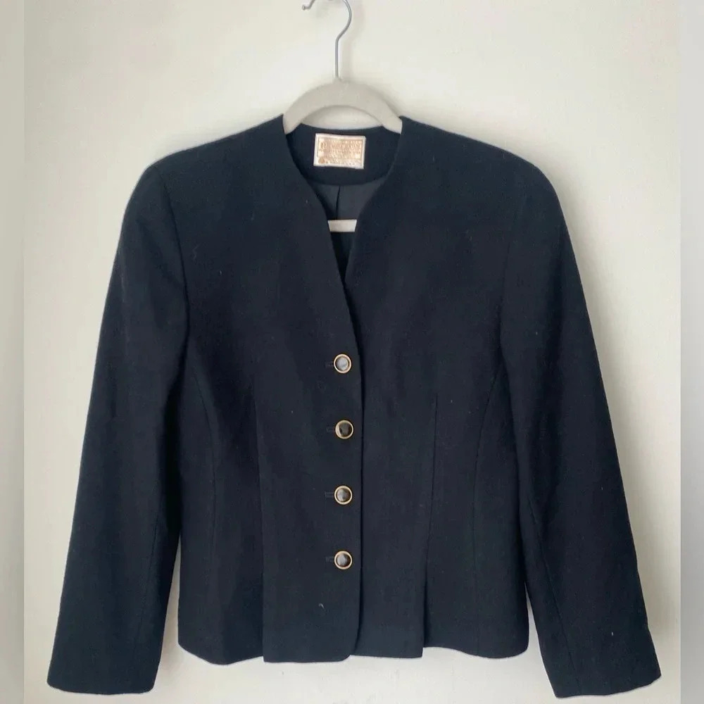 Vintage Pendleton Blazer Suit Set Women’s Small 100% Virgin Wool Black Gold - Picture 3 of 11